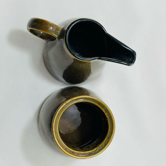 Gourmet Expressions Creamer Sugar Bowl Set Stoneware Speckled Retro Tableware - Picture 2 of 12